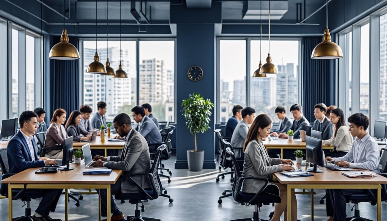A team collaborating in a modern workplace